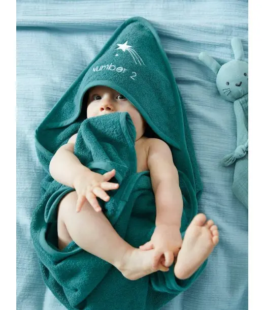 Sortie de bain + gant Oeko-Tex® - Vert Bleuté 80x80cm Sortie de 2