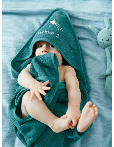 Sortie de bain + gant Oeko-Tex® - Vert Bleuté 80x80cm Sortie de