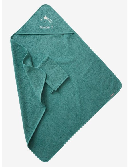 Sortie de bain + gant Oeko-Tex® - Vert Bleuté 80x80cm Sortie de