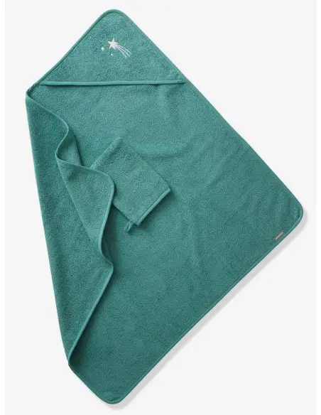 Sortie de bain + gant Oeko-Tex® - Vert Bleuté 80x80cm Sortie de