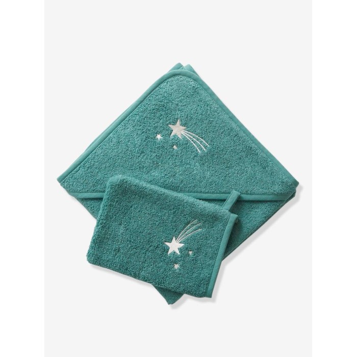 Sortie de bain + gant Oeko-Tex® - Vert Bleuté 80x80cm Sortie de