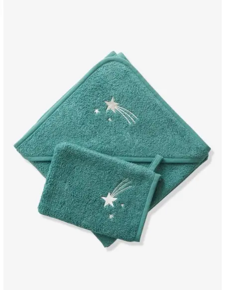 Sortie de bain + gant Oeko-Tex® - Vert Bleuté 80x80cm Sortie de