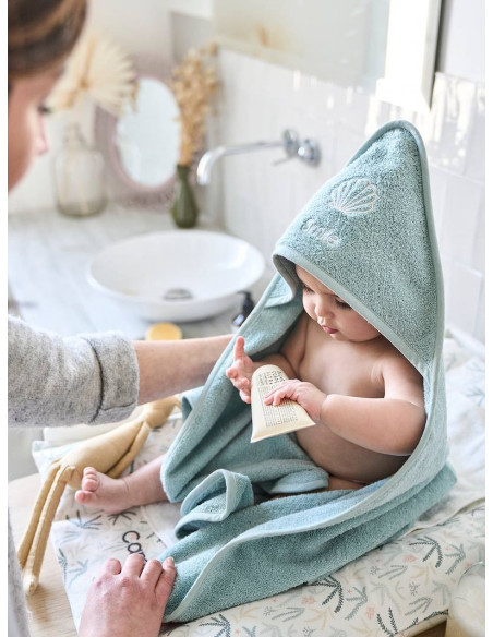 Sortie de bain + gant Oeko-Tex® - Bleu 80x80cm dans Sortie de bain chez Baby And Mom Maroc