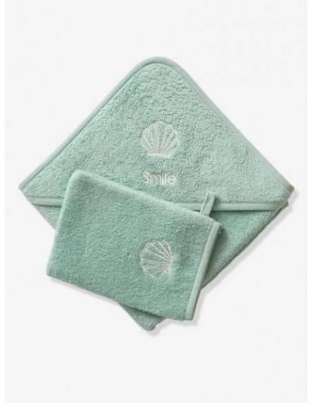 Sortie de bain + gant Oeko-Tex® - Bleu 80x80cm dans Sortie de bain chez Baby And Mom Maroc