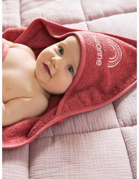 Sortie de bain + gant Oeko-Tex® - Framboise 80x80cm dans Univers Bébé chez Baby And Mom Maroc