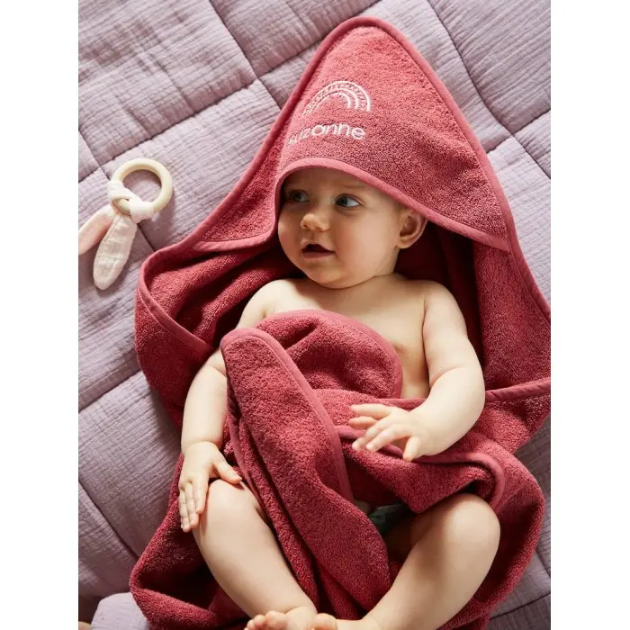 Sortie de bain + gant Oeko-Tex® - Framboise 80x80cm Univers
