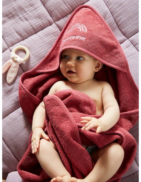 Sortie de bain + gant Oeko-Tex® - Framboise 80x80cm dans Univers Bébé chez Baby And Mom Maroc