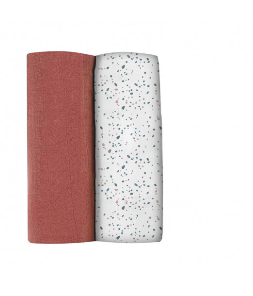 Lot De 2 Langes XXL En coton - Hot sauce / Terrazzo Béaba