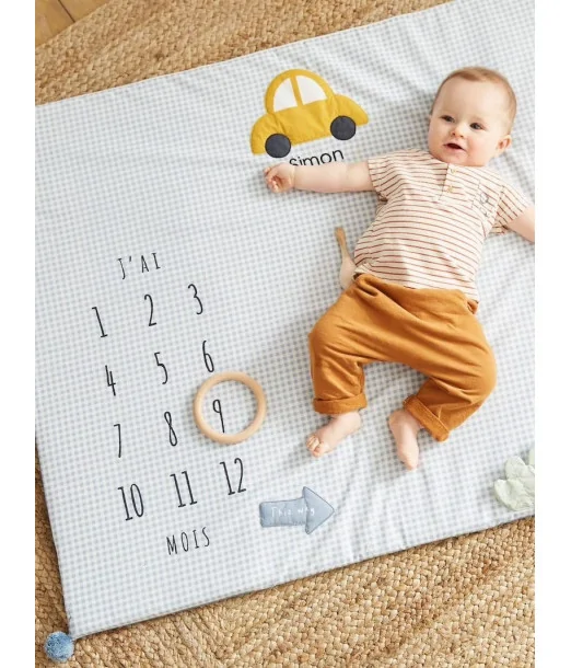 Tapis photo bébé personnalisable en gaze de coton EN VOITURE