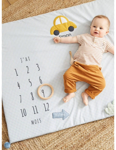 Tapis photo bébé personnalisable en gaze de coton EN VOITURE