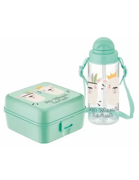 Set Lunch box + Plastic straw bottle Llama