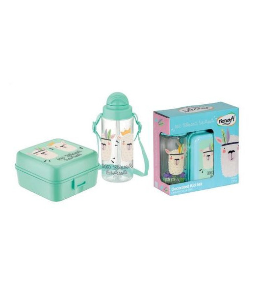 Pack Boite à goûter + Gourde à paille en plastique Lama 2