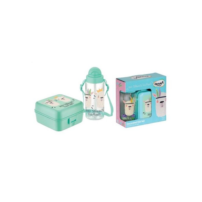 Pack Boite à goûter + Gourde à paille en plastique Lama