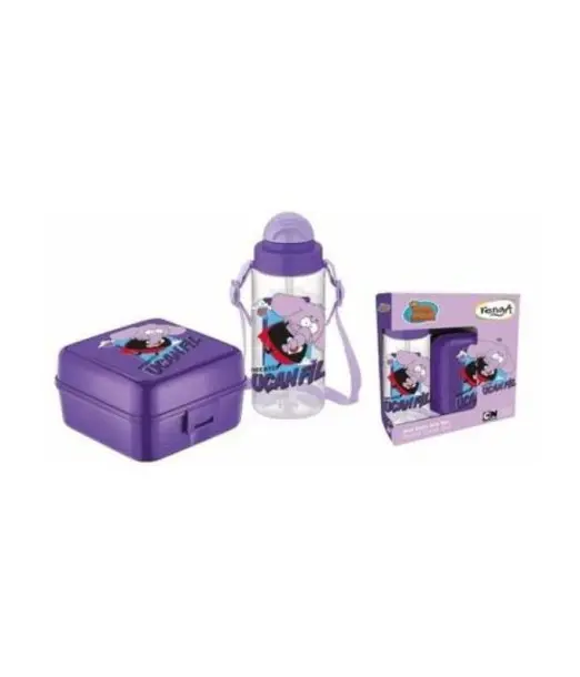 Pack Boite à goûter + Gourde à paille en plastique Eléphant