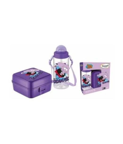 Pack lunch box + plastic straw bottle Elephant