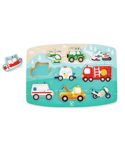 Hape button puzzle emergency vehicles from 2 years