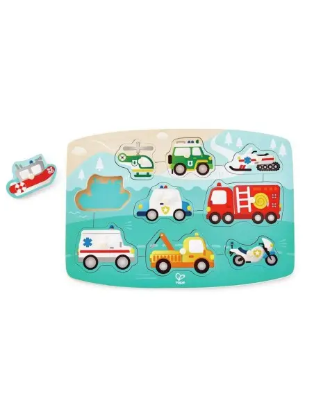 Hape Puzzle à boutons véhicules de secours 2ans+ Puzzle - Hape