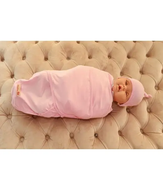 Couverture d'emmaillotage + Bonnet Rose NV 2