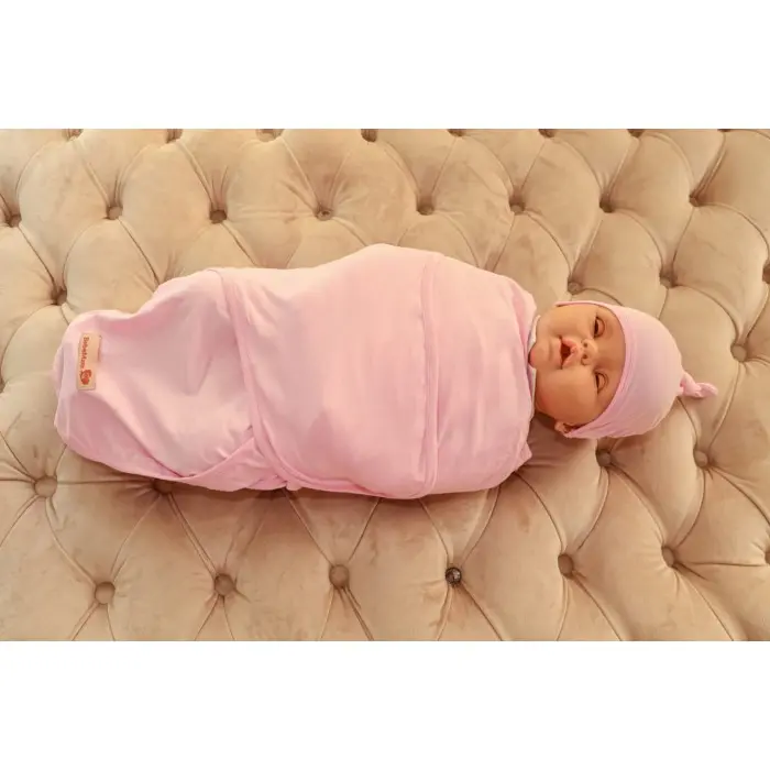 Couverture d'emmaillotage + Bonnet Rose Emmaillotage - Maroc