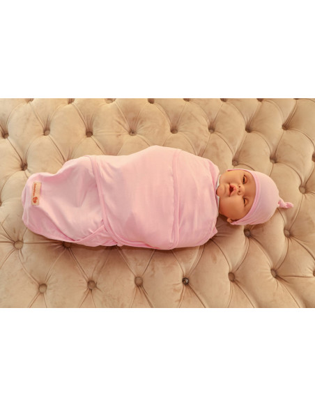 Couverture d'emmaillotage + Bonnet Rose Emmaillotage - Maroc