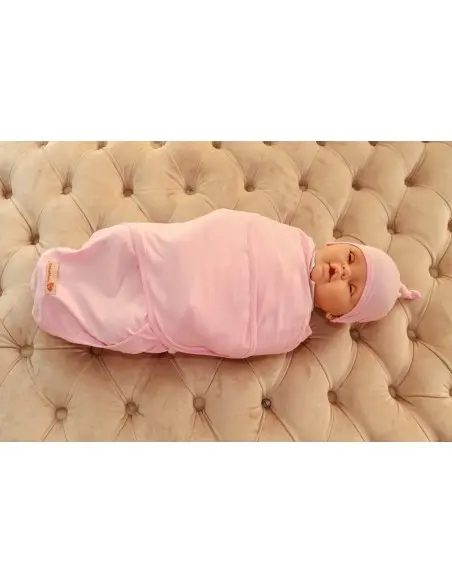 Couverture d'emmaillotage + Bonnet Rose Emmaillotage - Maroc