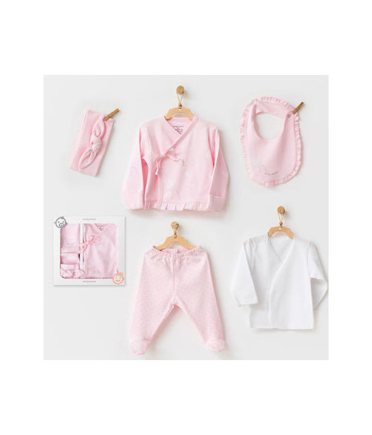 Coffret naissance 100% coton 5 pièces Rose Pyjama bébé - 