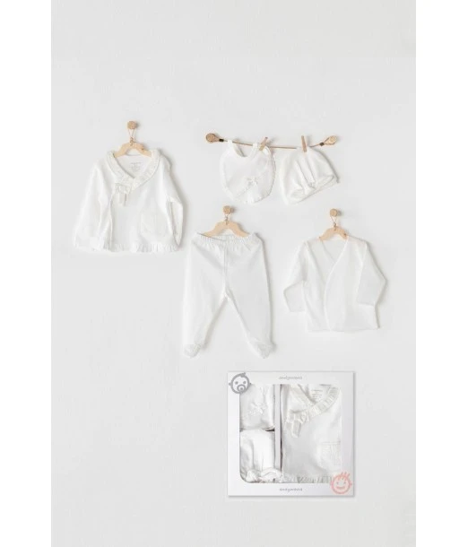 Newborn gift set 100% cotton, 5-piece, stylish white