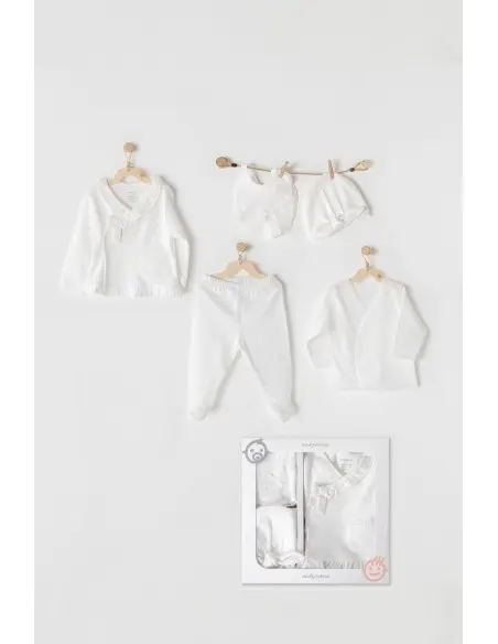 Newborn gift set 100% cotton, 5-piece, stylish white