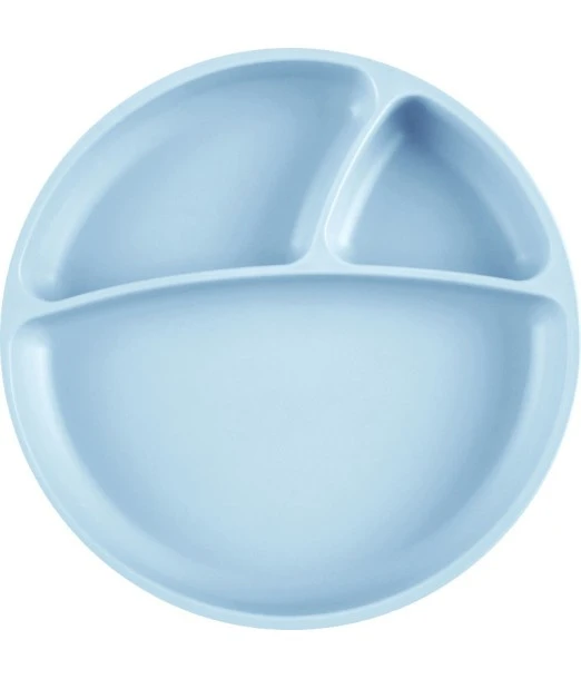 Minikoioi silicone multi-compartment plate with suction base — blue