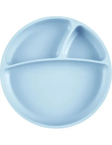 Minikoioi silicone multi-compartment plate with suction base — blue