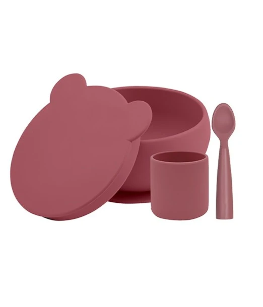 Minikoioi silicone set: bowl, cup, spoon – Velvet Red