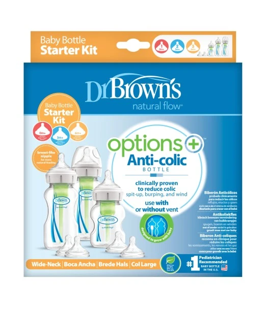 Dr Brown's Options+ baby bottles kit anti-colic wide neck