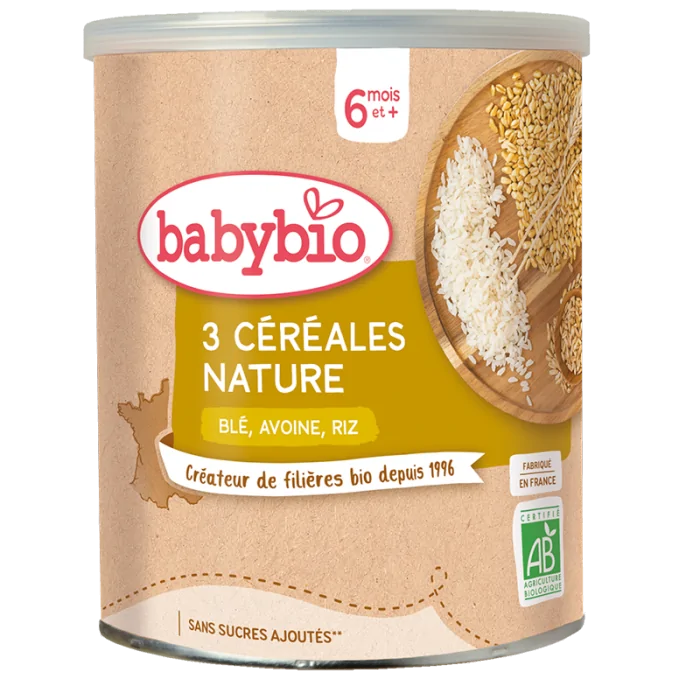 BabyBio Céréales Infantiles 3 Céréales Nature Blé Avoine Riz