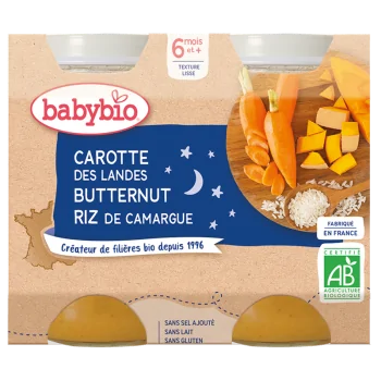 Babybio Carotte Courge Butternut & Riz 2x200g 6m+ Céréales &