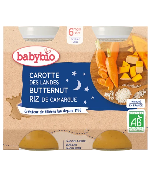 Babybio Carotte Courge Butternut & Riz 2x200g 6m+ Céréales &