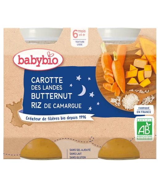 Babybio Carrot Butternut squash & Rice 2x200 g from 6 months