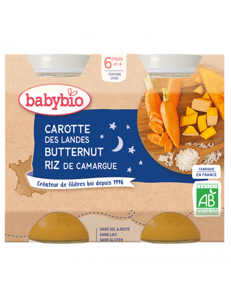 Babybio Carotte Courge Butternut & Riz 2x200g 6m+ Céréales &