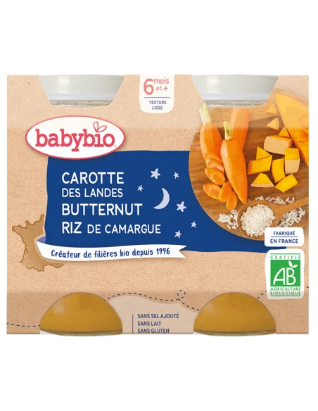 Babybio Carotte Courge Butternut & Riz 2x200g 6m+ Céréales &