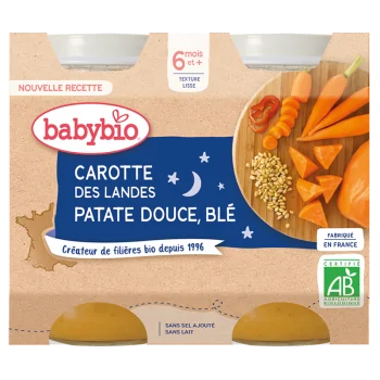 Babybio Carotte Patate Douce Blé 2x200g 6m+ Céréales & Compotes