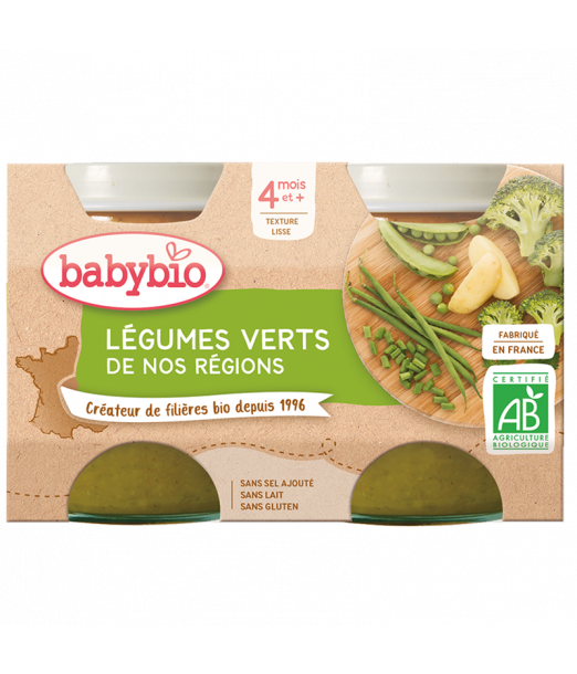 Babybio Légumes Verts 2x130g 4m+ Céréales & Compotes - Babybio