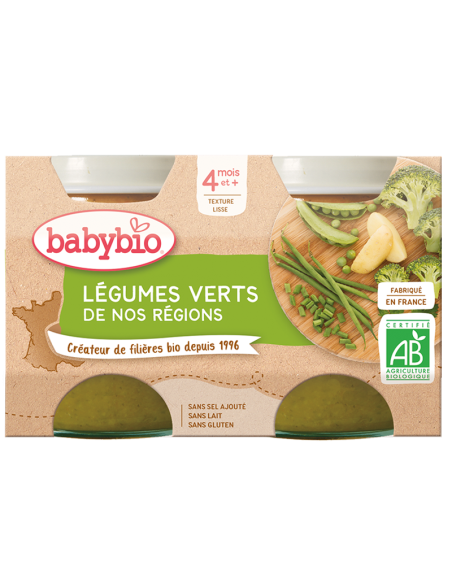 Babybio Légumes Verts 2x130g 4m+ Céréales & Compotes - Babybio