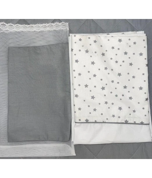 Baby crib bedding set 60x120cm — grey stars