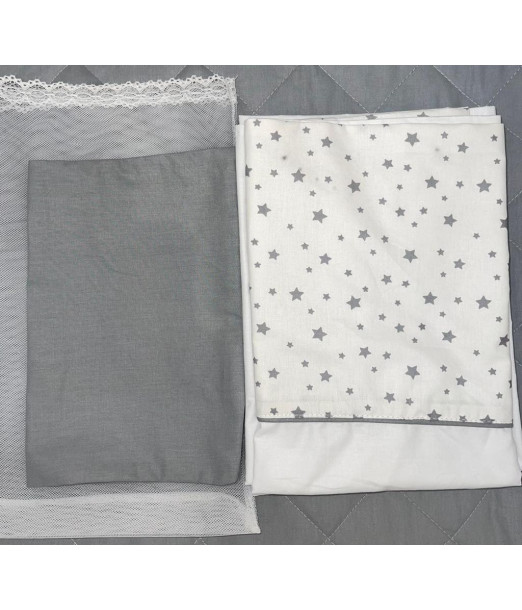 Parure de Lit Bébé 60x120cm Etoiles Grises Linge de lit - 
