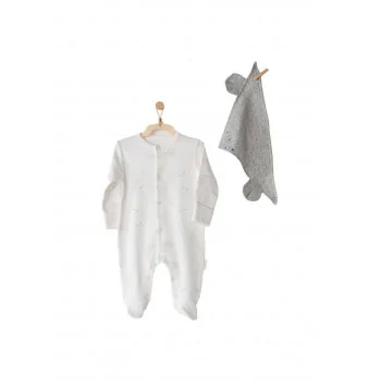 Grenouillère Ours Gris 100% Coton + Bavoir Pyjama bébé - Maroc