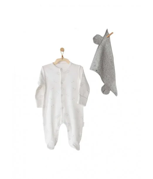 Grenouillère Ours Gris 100% Coton + Bavoir Pyjama bébé - Maroc