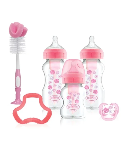 Dr Brown's wide-neck anti-colic baby bottles gift set - Pink