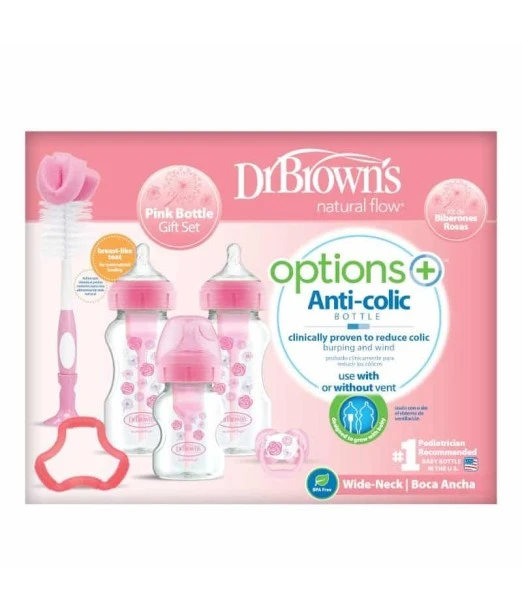 Dr Brown's wide-neck anti-colic baby bottles gift set - Pink 2