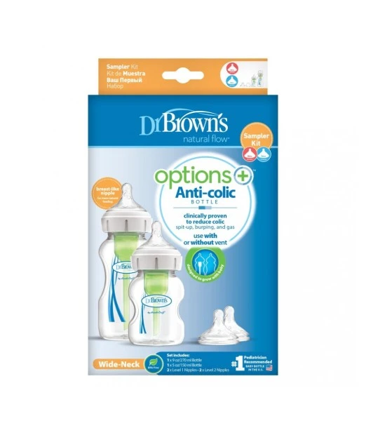 Dr Brown's Pack of 2 baby bottles wide-neck 150 ml and 270 ml + 2 nipples 2
