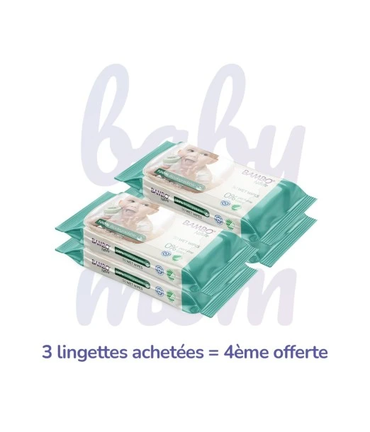 Lingettes Bambo Nature sans parfum x50 - Lot de 4 Lingettes -