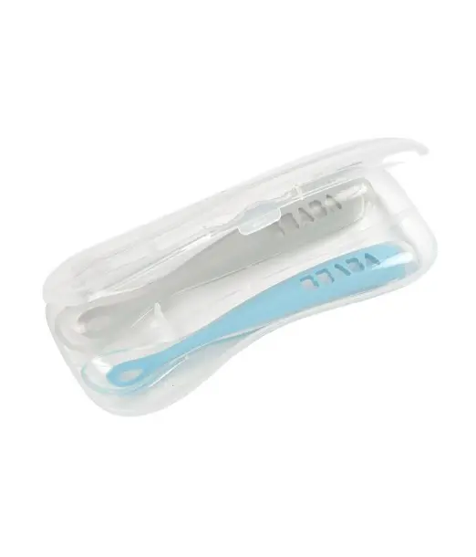 2 Cuillères Béaba en Silicone + Boîte de Transport Gris/Bleu 2
